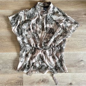 Vivienne Tam silk floral tie tassel blouse size 2